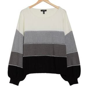 Ellen Tracy Colorblock Boat Neck Sweater Gray Black Viscose Blend XS
